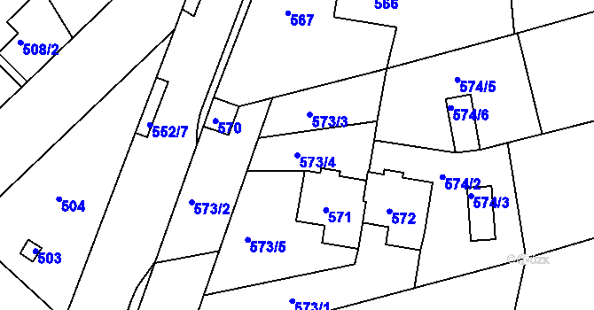Parcela st. 573/4 v KÚ Ořechov, Katastrální mapa
