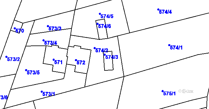 Parcela st. 574/3 v KÚ Ořechov, Katastrální mapa