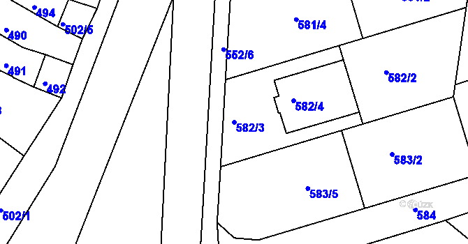 Parcela st. 582/3 v KÚ Ořechov, Katastrální mapa