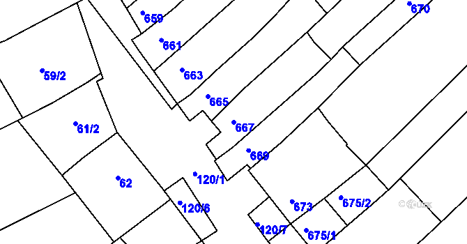 Parcela st. 667 v KÚ Ořechov, Katastrální mapa