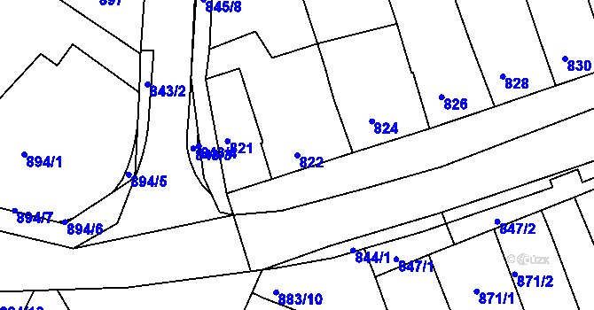 Parcela st. 822 v KÚ Ořechov, Katastrální mapa