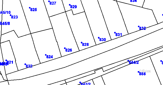 Parcela st. 828 v KÚ Ořechov, Katastrální mapa