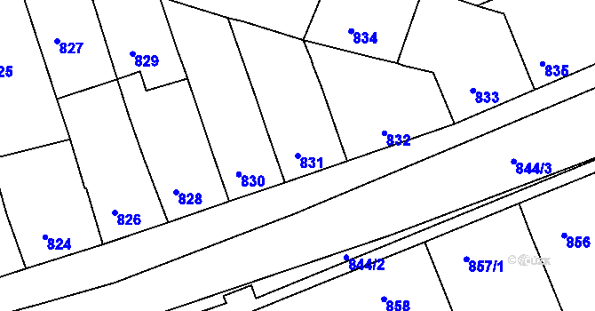 Parcela st. 831 v KÚ Ořechov, Katastrální mapa