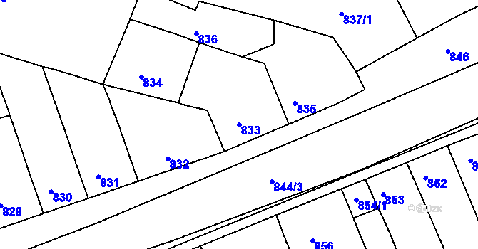 Parcela st. 833 v KÚ Ořechov, Katastrální mapa