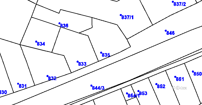 Parcela st. 835 v KÚ Ořechov, Katastrální mapa