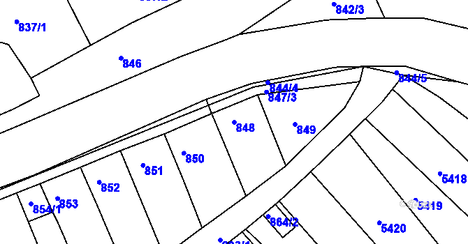 Parcela st. 848 v KÚ Ořechov, Katastrální mapa