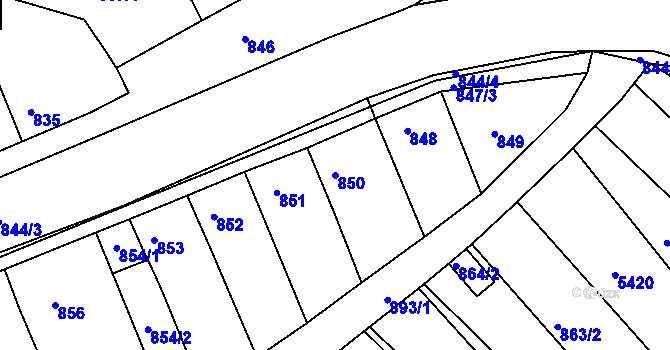 Parcela st. 850 v KÚ Ořechov, Katastrální mapa
