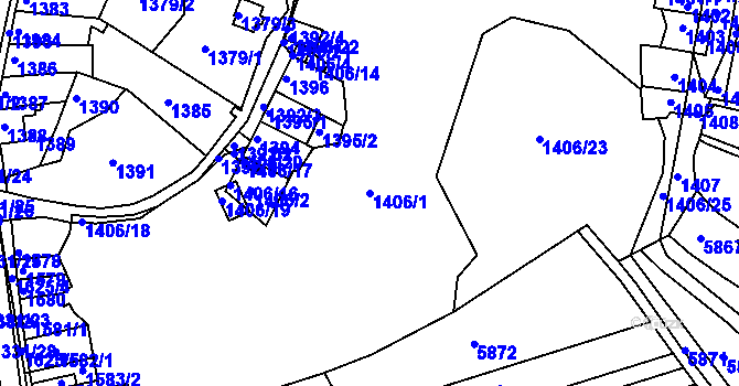 Parcela st. 1406/1 v KÚ Ořechov, Katastrální mapa