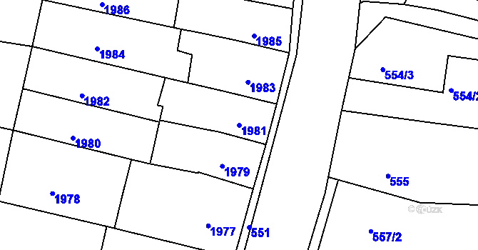 Parcela st. 1981 v KÚ Ořechov, Katastrální mapa