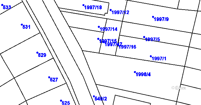 Parcela st. 1997/2 v KÚ Ořechov, Katastrální mapa