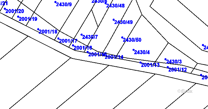 Parcela st. 2001/14 v KÚ Ořechov, Katastrální mapa