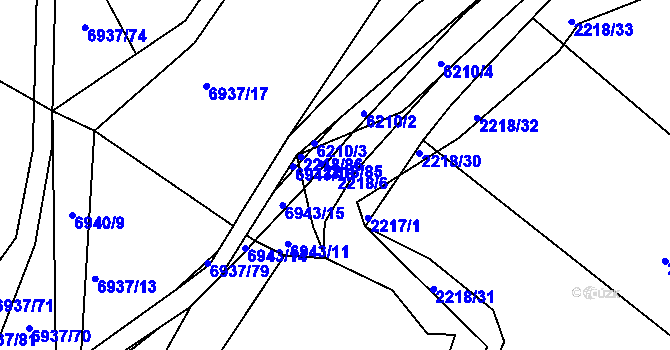 Parcela st. 2218/6 v KÚ Ořechov, Katastrální mapa