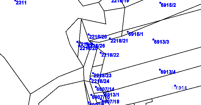 Parcela st. 2218/22 v KÚ Ořechov, Katastrální mapa