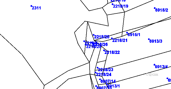 Parcela st. 2218/25 v KÚ Ořechov, Katastrální mapa