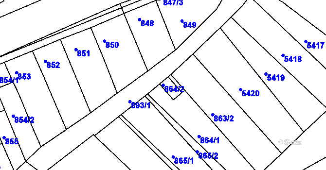 Parcela st. 864/2 v KÚ Ořechov, Katastrální mapa