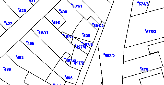 Parcela st. 497/5 v KÚ Ořechov, Katastrální mapa