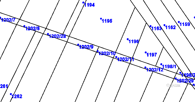 Parcela st. 1202/10 v KÚ Ořechov, Katastrální mapa