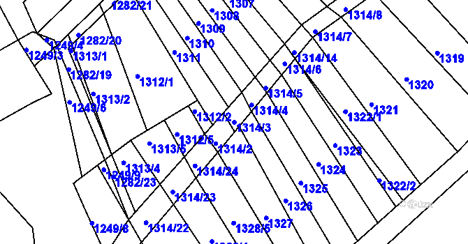 Parcela st. 1314/3 v KÚ Ořechov, Katastrální mapa