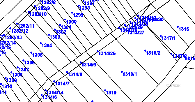 Parcela st. 1314/25 v KÚ Ořechov, Katastrální mapa