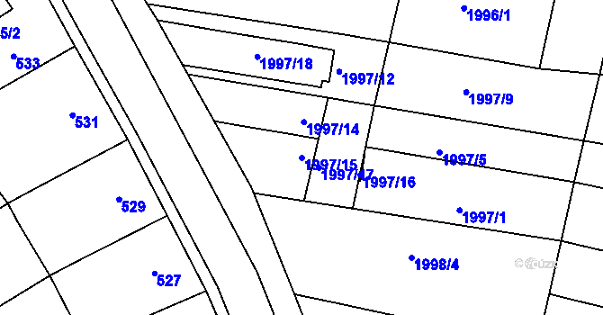 Parcela st. 1997/15 v KÚ Ořechov, Katastrální mapa