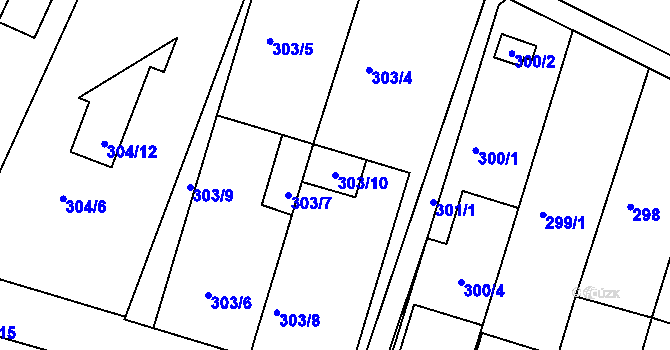 Parcela st. 303/10 v KÚ Ořechov, Katastrální mapa