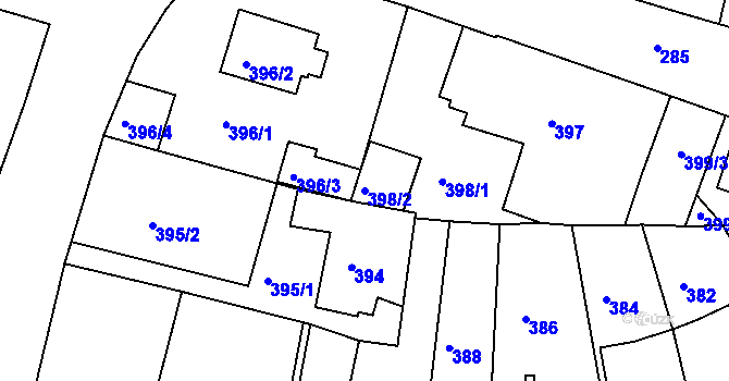 Parcela st. 398/2 v KÚ Ořechov, Katastrální mapa