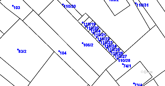 Parcela st. 106/2 v KÚ Ořechov, Katastrální mapa