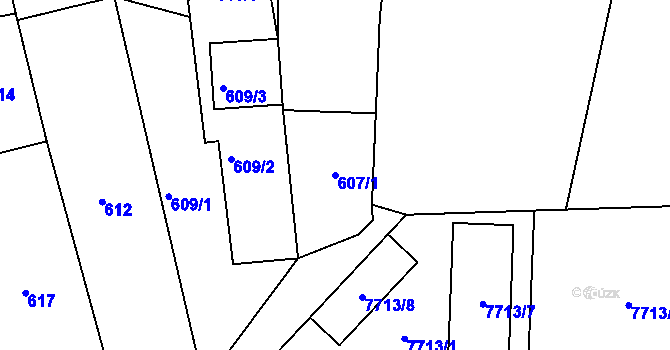 Parcela st. 607/1 v KÚ Ořechov, Katastrální mapa