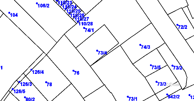 Parcela st. 73/4 v KÚ Ořechov, Katastrální mapa