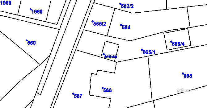 Parcela st. 565/5 v KÚ Ořechov, Katastrální mapa