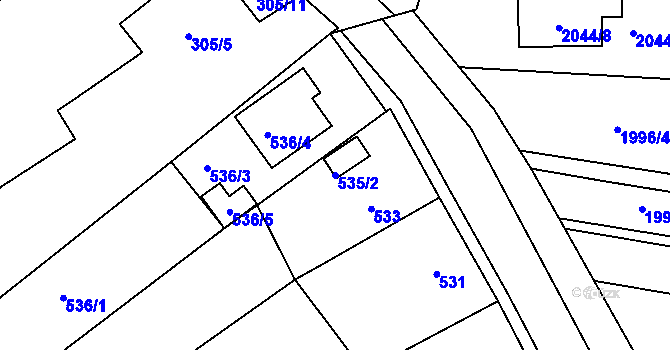 Parcela st. 535/2 v KÚ Ořechov, Katastrální mapa