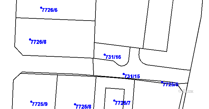 Parcela st. 731/16 v KÚ Ořechov, Katastrální mapa