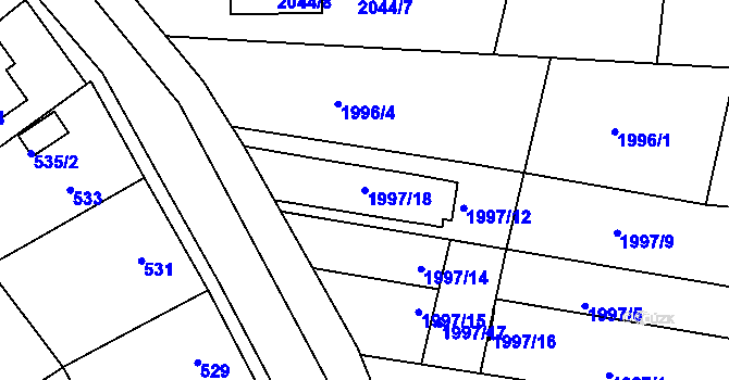 Parcela st. 1997/18 v KÚ Ořechov, Katastrální mapa