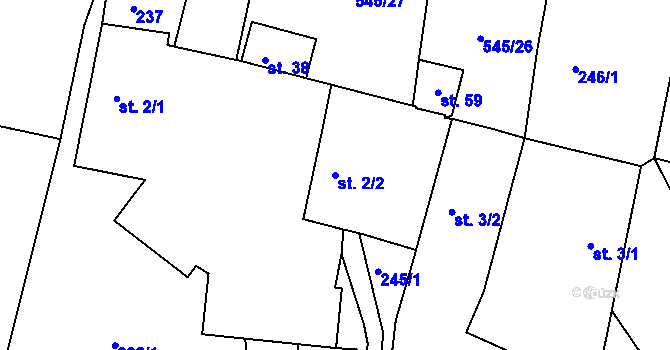 Parcela st. 2/2 v KÚ Ořechov u Telče, Katastrální mapa