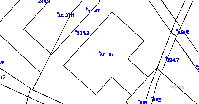 Parcela st. 35 v KÚ Ořechov u Telče, Katastrální mapa