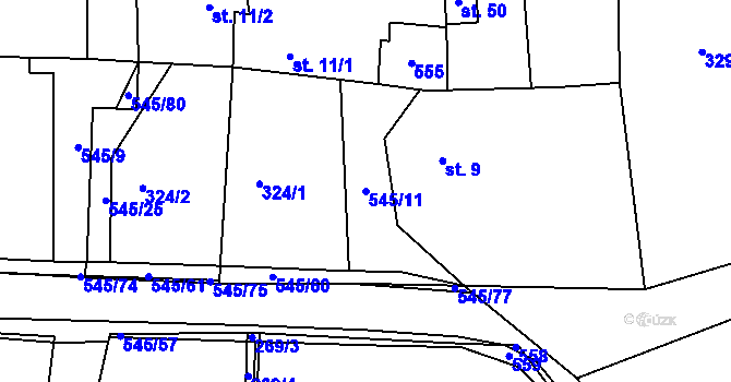 Parcela st. 545/11 v KÚ Ořechov u Telče, Katastrální mapa