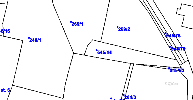Parcela st. 545/14 v KÚ Ořechov u Telče, Katastrální mapa