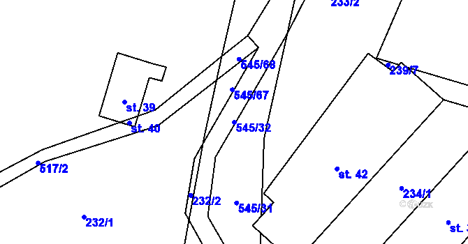 Parcela st. 545/32 v KÚ Ořechov u Telče, Katastrální mapa