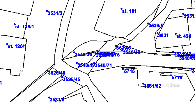 Parcela st. 3540/41 v KÚ Ořechov u Uherského Hradiště, Katastrální mapa