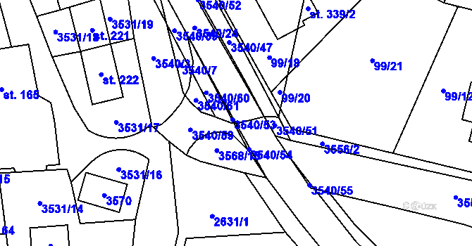Parcela st. 3540/22 v KÚ Ořechov u Uherského Hradiště, Katastrální mapa