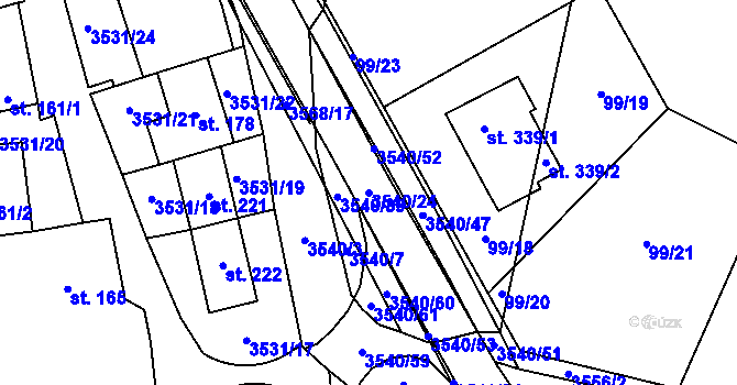 Parcela st. 3540/24 v KÚ Ořechov u Uherského Hradiště, Katastrální mapa