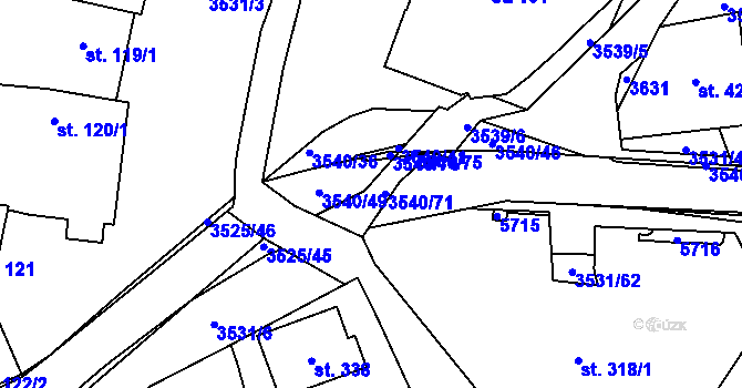 Parcela st. 3540/32 v KÚ Ořechov u Uherského Hradiště, Katastrální mapa