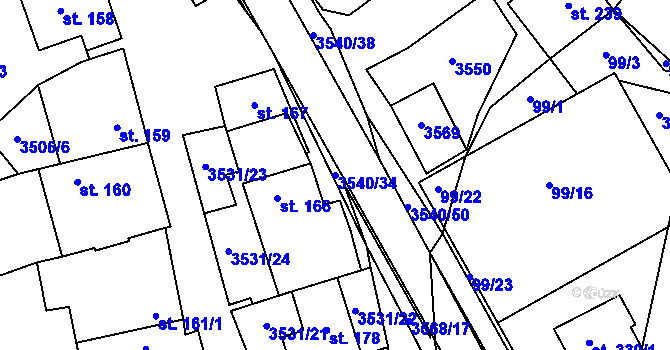 Parcela st. 3540/34 v KÚ Ořechov u Uherského Hradiště, Katastrální mapa