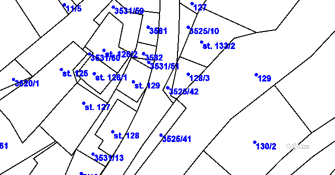 Parcela st. 3525/42 v KÚ Ořechov u Uherského Hradiště, Katastrální mapa