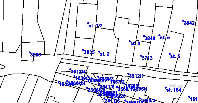 Parcela st. 2 v KÚ Ořechov u Uherského Hradiště, Katastrální mapa
