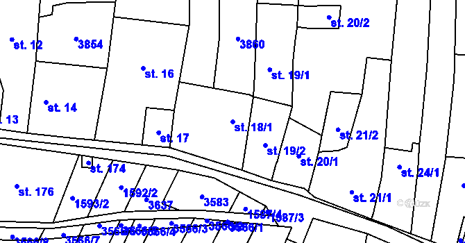 Parcela st. 18/1 v KÚ Ořechov u Uherského Hradiště, Katastrální mapa