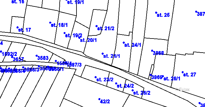 Parcela st. 21/1 v KÚ Ořechov u Uherského Hradiště, Katastrální mapa