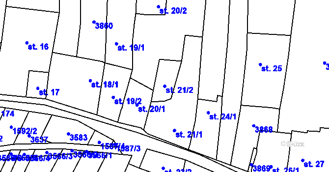 Parcela st. 21/2 v KÚ Ořechov u Uherského Hradiště, Katastrální mapa