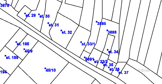 Parcela st. 33/1 v KÚ Ořechov u Uherského Hradiště, Katastrální mapa