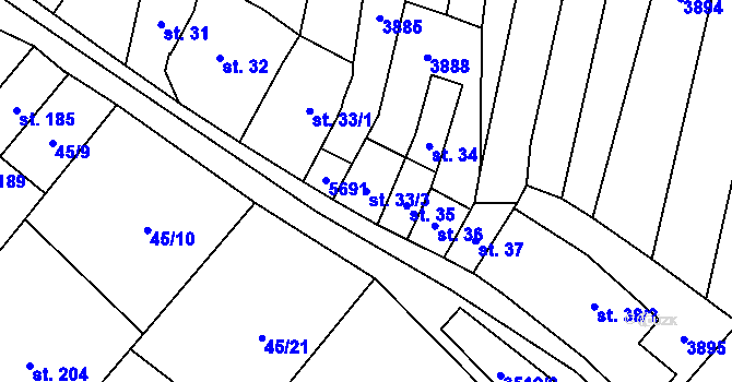 Parcela st. 33/3 v KÚ Ořechov u Uherského Hradiště, Katastrální mapa